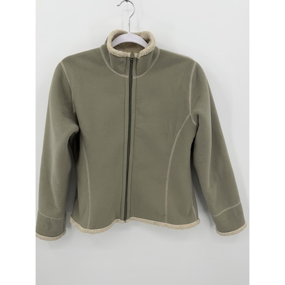 LL Bean Jackets & Blazers - L.L. BEAN Sherpa-Lined Fleece Zip Up Jacket Mock Neck Lite Olive Green Small